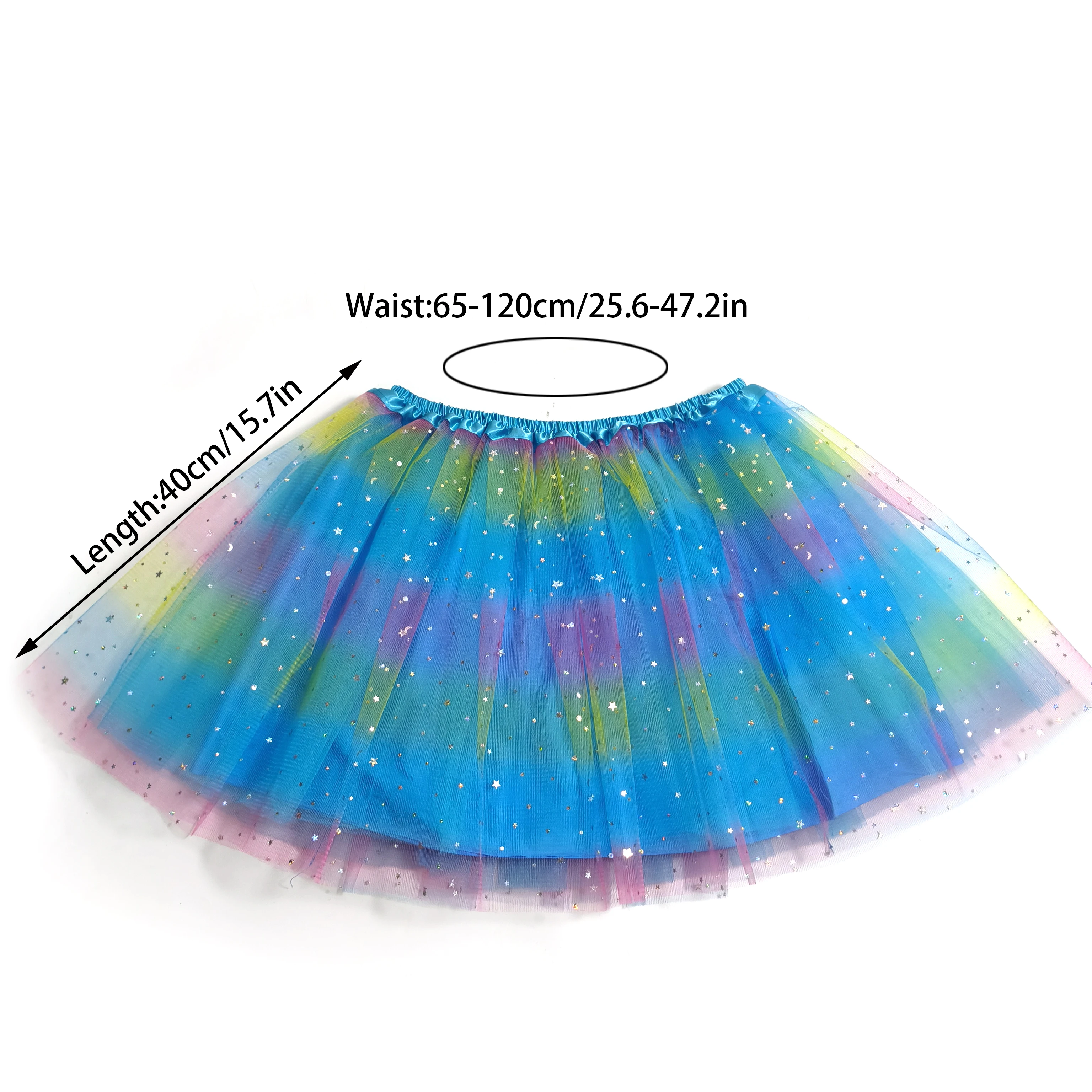 Adult Rainbow Gradient Star Sequin Tulle Skirt Multi-Layered Fluffy Half Skirt for Dance Performances Birthday Parties Halloween