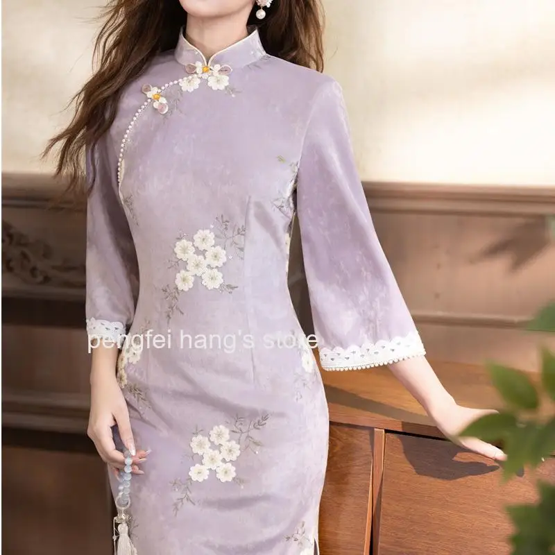 abito-qipao-elegante-da-donna-con-colletto-alla-coreana-ricamato-maniche-a-tre-quarti-in-pizzo-per-uso-quotidiano-casual