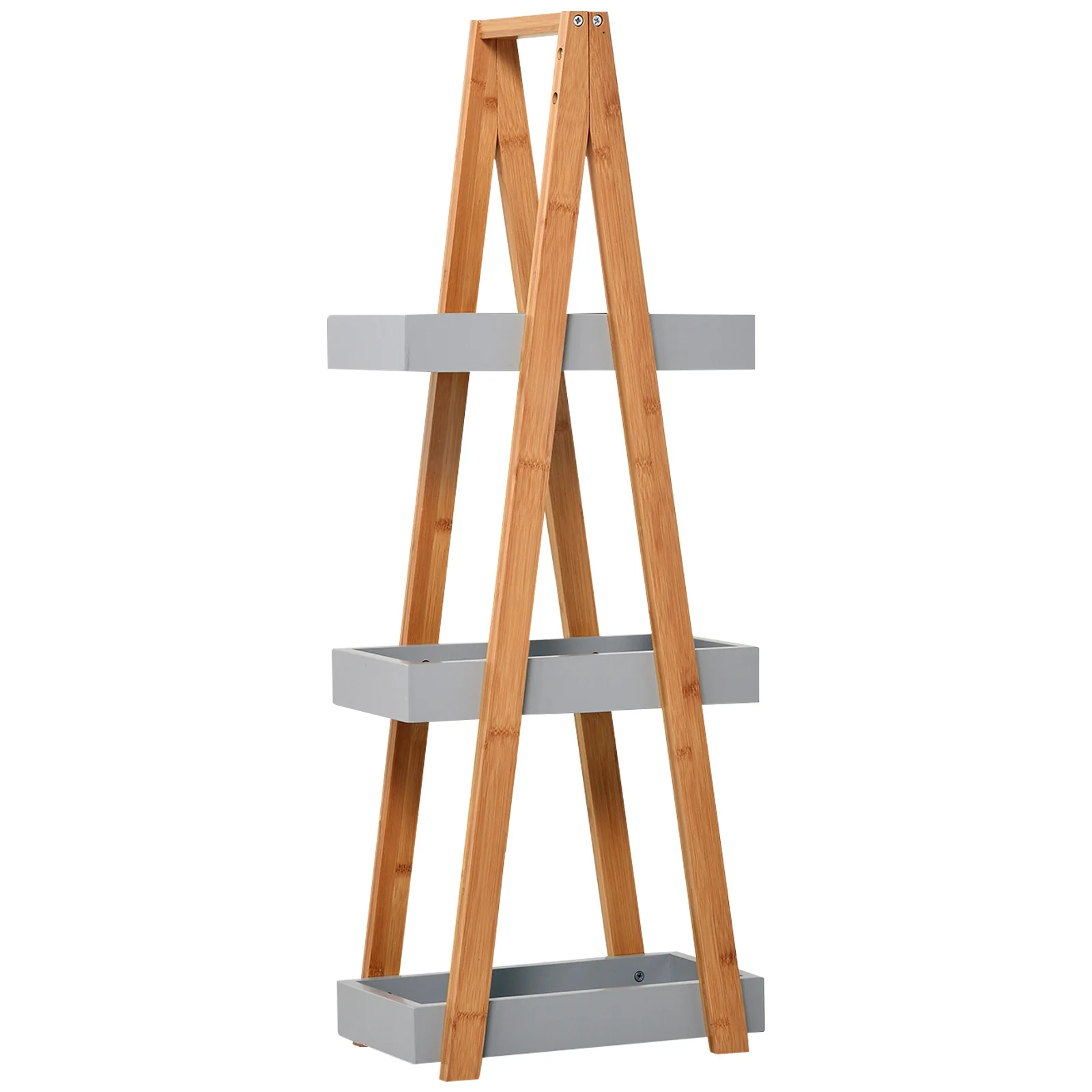 kleankin Estantería de Baño de Bambú con 3 Estantes 30x18x81 cm Natural y Gris