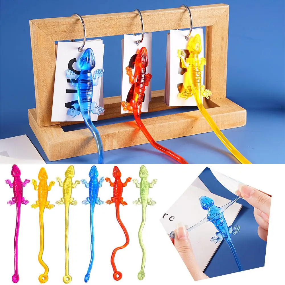 12pcs Sticky Lizard Toy TPR Stretchable Wall Climbing Reptile Toy Kids Party Favor Funny Prank Toy Random Color