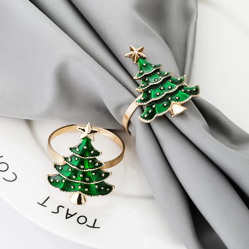 Rustic Christmas Napkin Ring Green Xmas Tree Napkin Buckles For Christmas Wedding Party Dinner Table Supplies New Year 2025 Noel