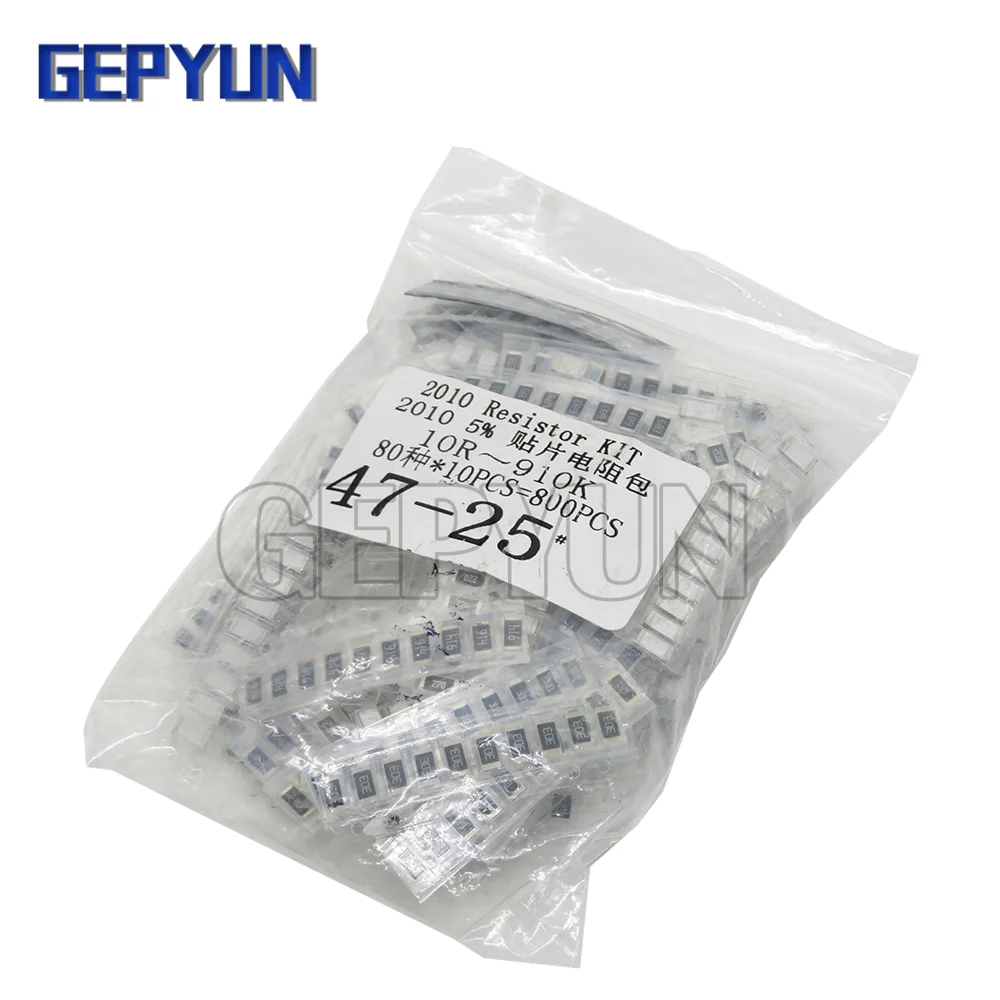 

800pcs 5% 2010 SMD Resistor Kit Assorted Kit 1ohm-1M ohm 80valuesX 10pcs Sample Kit GEPYUN