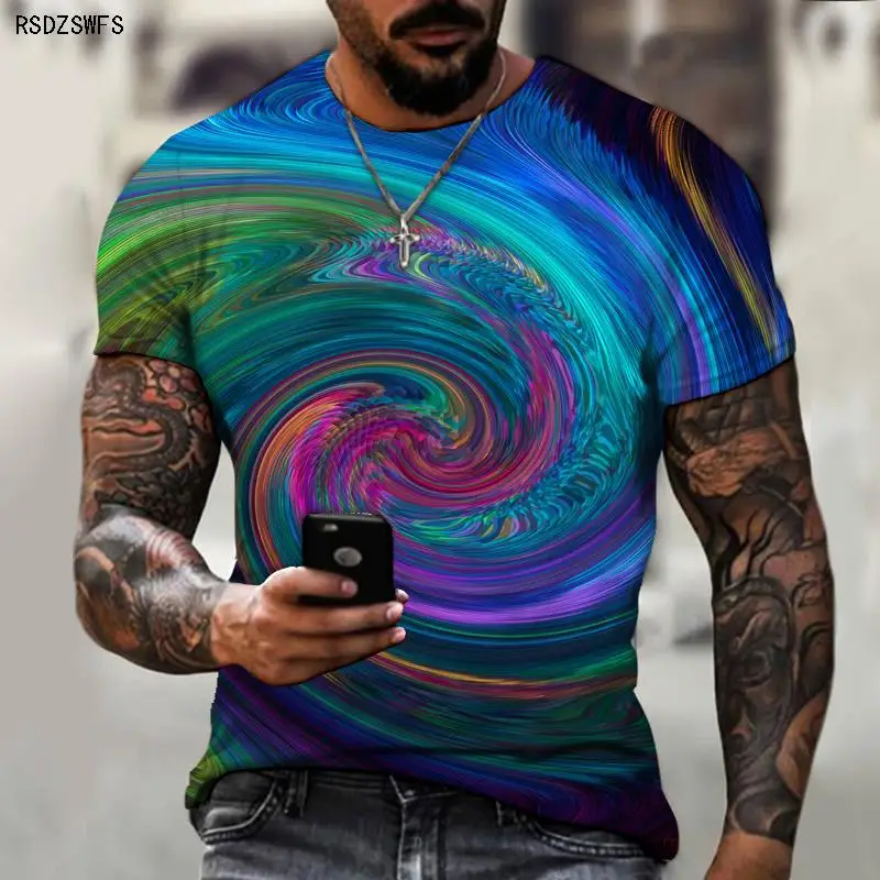 2022 new 3d colorful graffiti men's round neck casual quick-drying short-sleeved summer psychedelic big-name style