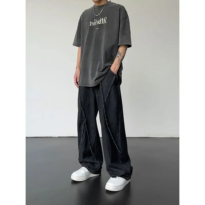 

American Street Pants Ins High Street Trend Straight Overalls Fashion Y2K Men Loose Casual Drawstring Anklet Retro Sports Pants