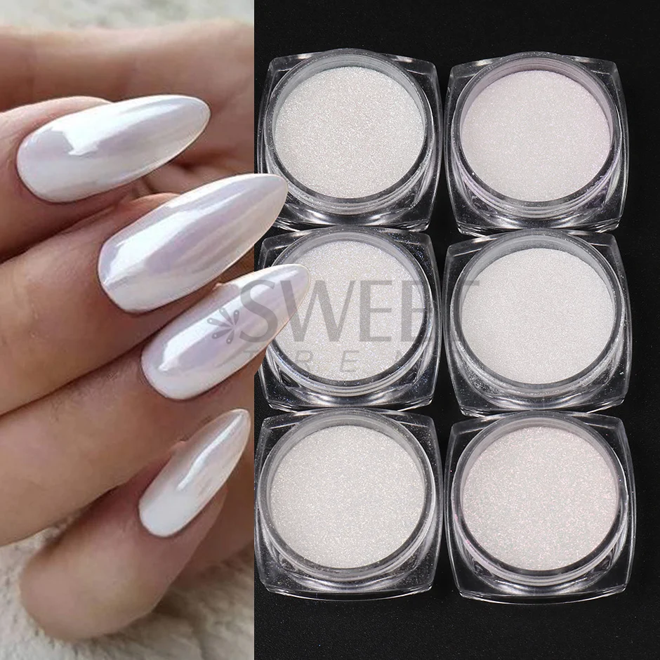 6-dozen Pearl Chrome nagelpoeder iriserende holografische Y2K nagelpigmentset Aurora Unicorn effect glitter wrijven decoratie