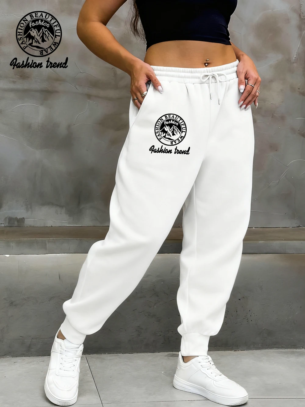 Outdoor Fashion Sweatpants Womens Autumn Elastic Waist Jogger Pants Casual Pocket Oversized Trousers Basics Fleece Warm Clothes