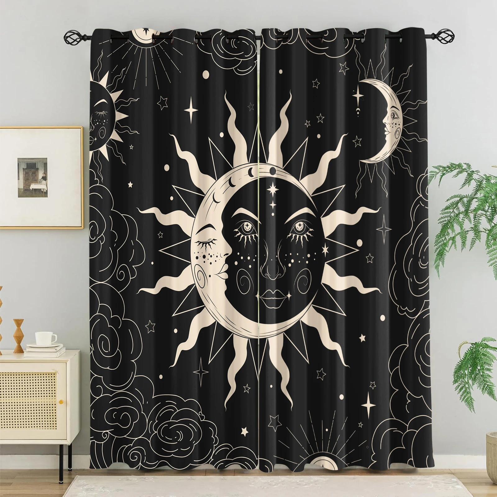 

Плотные оконные шторы «Солнце Луна», солнечные луны и звезды, черное небо, дизайнерские шторы с узором, для гостиной, спальни, общежития