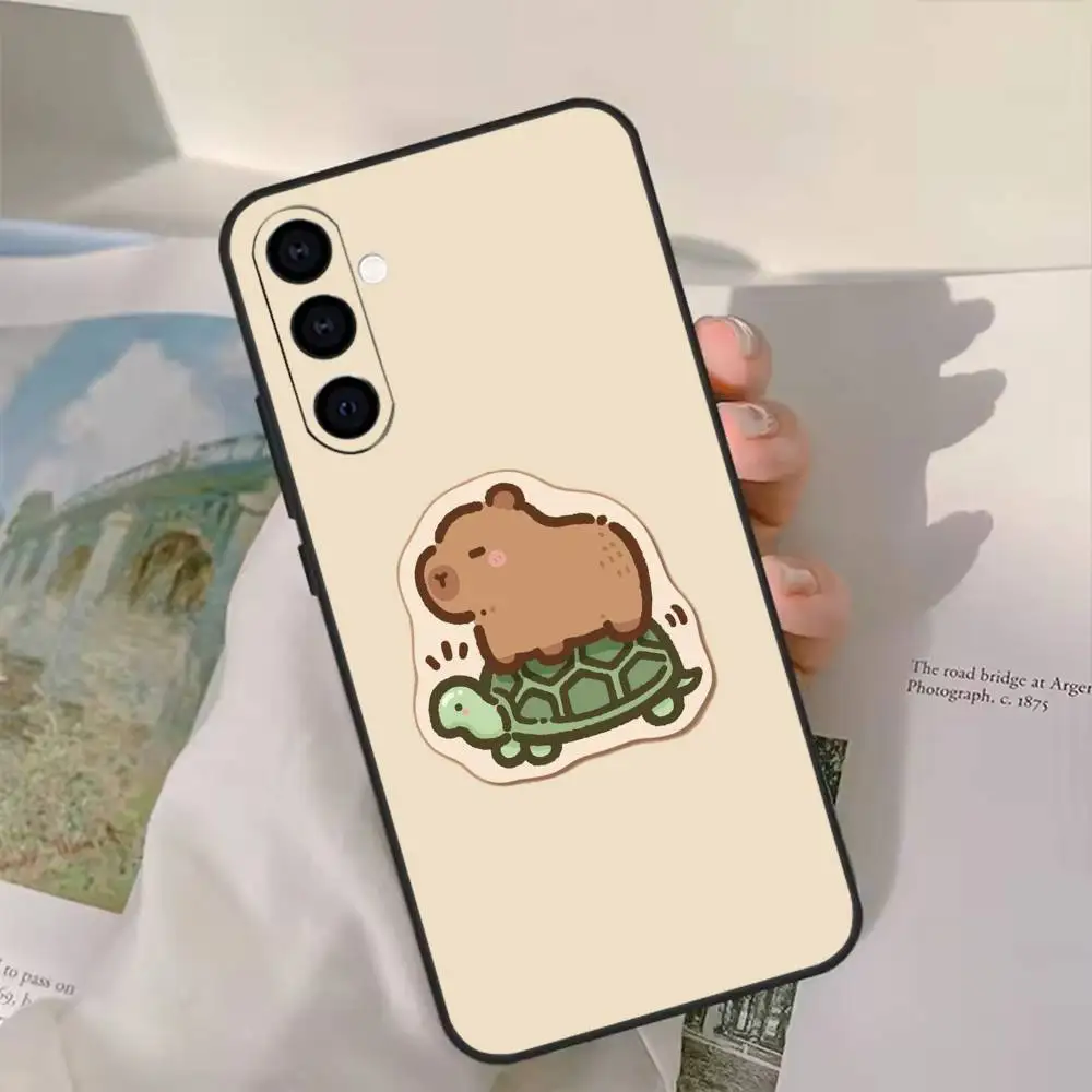 Bonita funda de teléfono con dibujos de capibara para Samsung GalaxyA13,21s,22,31,32,52,53,71,72,73, funda negra suave