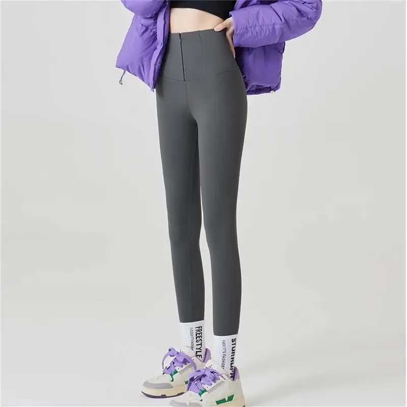 Pantalones de Yoga adelgazantes de cintura alta con forro Fce, ropa de abrigo de otoño e invierno para mujer, pantalones ajustados de piel de arca para levantamiento de glúteos