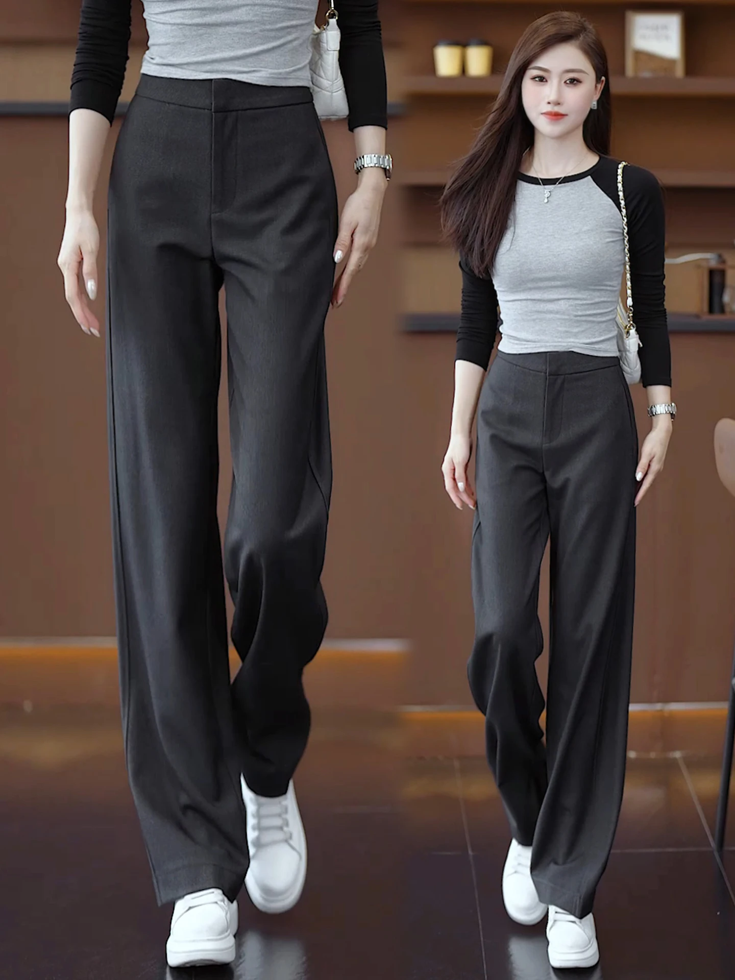 

High Waist Straight Leg Wool Suit Pants Women's Spring Autumn New Loose Drapey Casual Narrow Version Wide Leg Pants