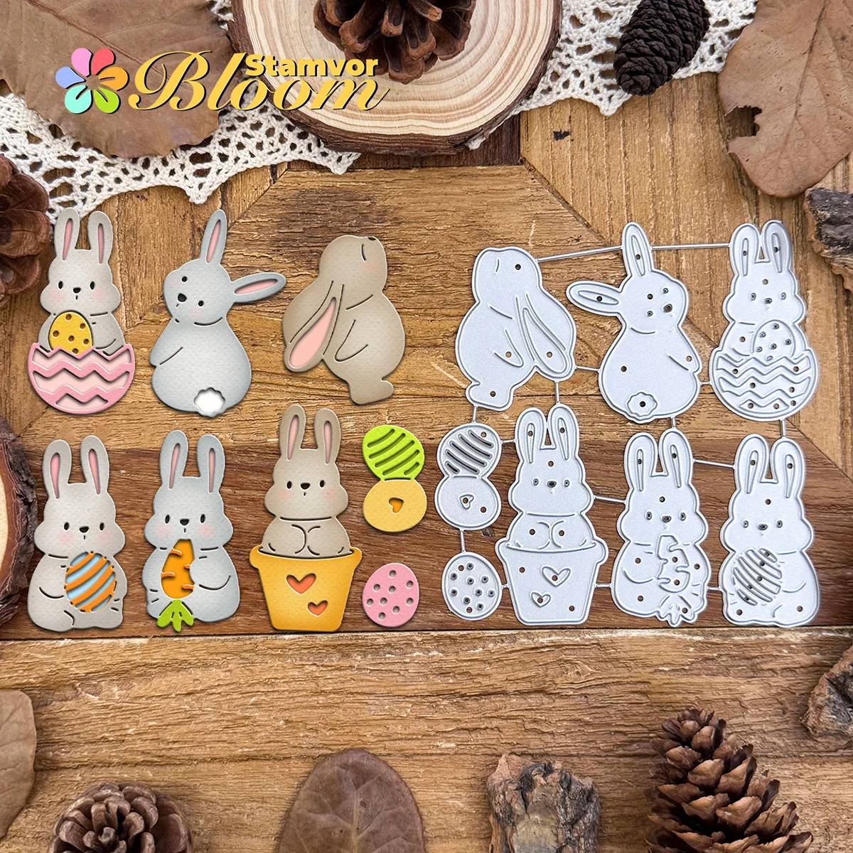 Original schöne Osterhasen mit Eiern, Metall-Stanzformen, Scrapbooking, dekorative Prägung