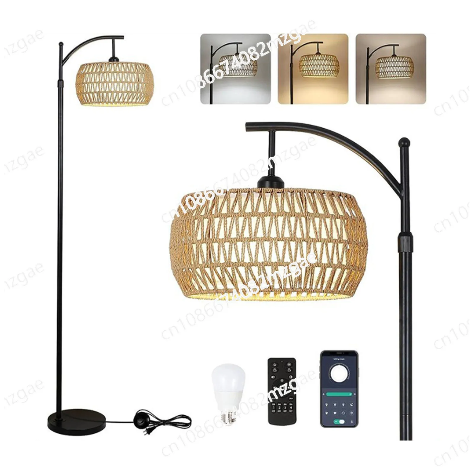 

Arc Floor Lamp for Living Room Rattan Boho Floor Lamp with Remote,Dimmable LED Wicker Lamp Shade with 3 Color Temperature