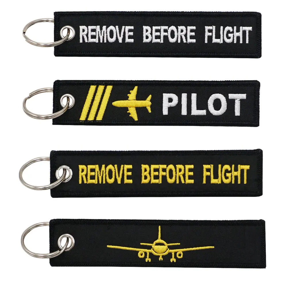 Remove Before Flight Embroidery Keychain with Keyring for Pilots