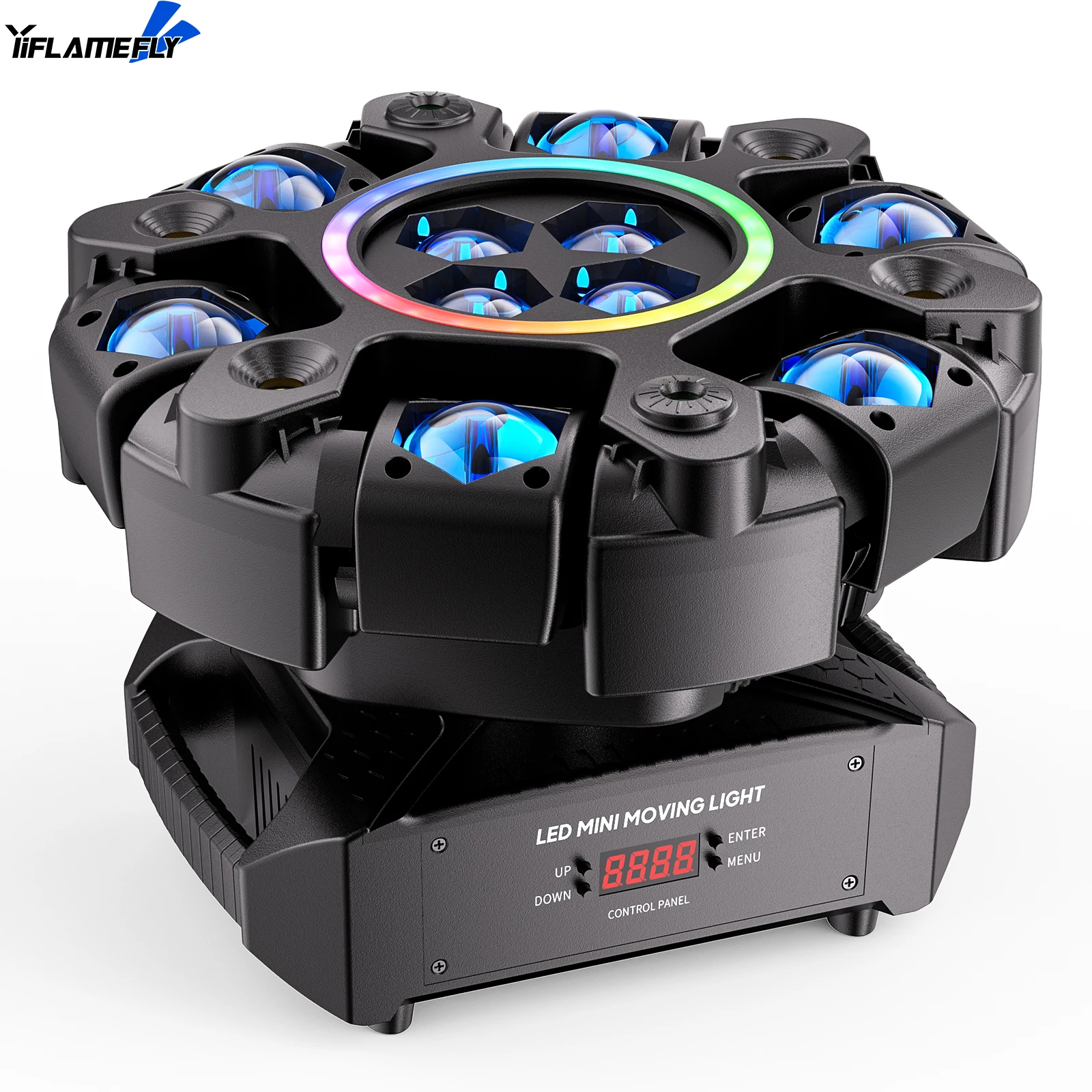 

Yiflamefly 180 Вт RGBW подвижная головка, стробоскоп 1-20 Гц DMX512, 26-канальная звуковая активация для DJ-вых выступлений, музыкальных баров, свадебных