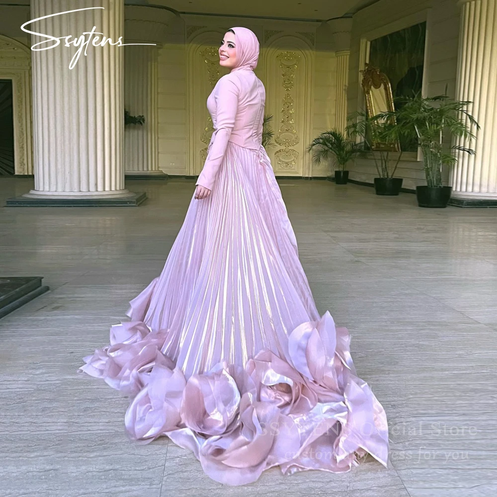 

SSYTENS Modest Long Evening Dresses 3D Flowers Pink Muslim Wedding Dresses Luxury Formal Occasion Prom Gowns 2026 Customized