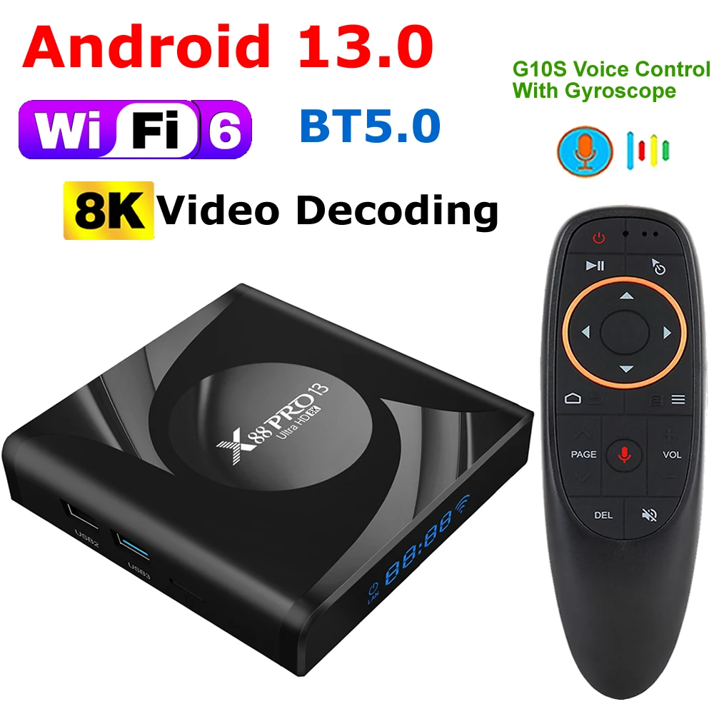 

X88 Pro 13 TV Box Android 13.0 Rockchip RK3528 4GB 128GB 64GB 32GB Support 8K Video Decoding USB3.0 Wifi6 BT5.0 Set Top Box