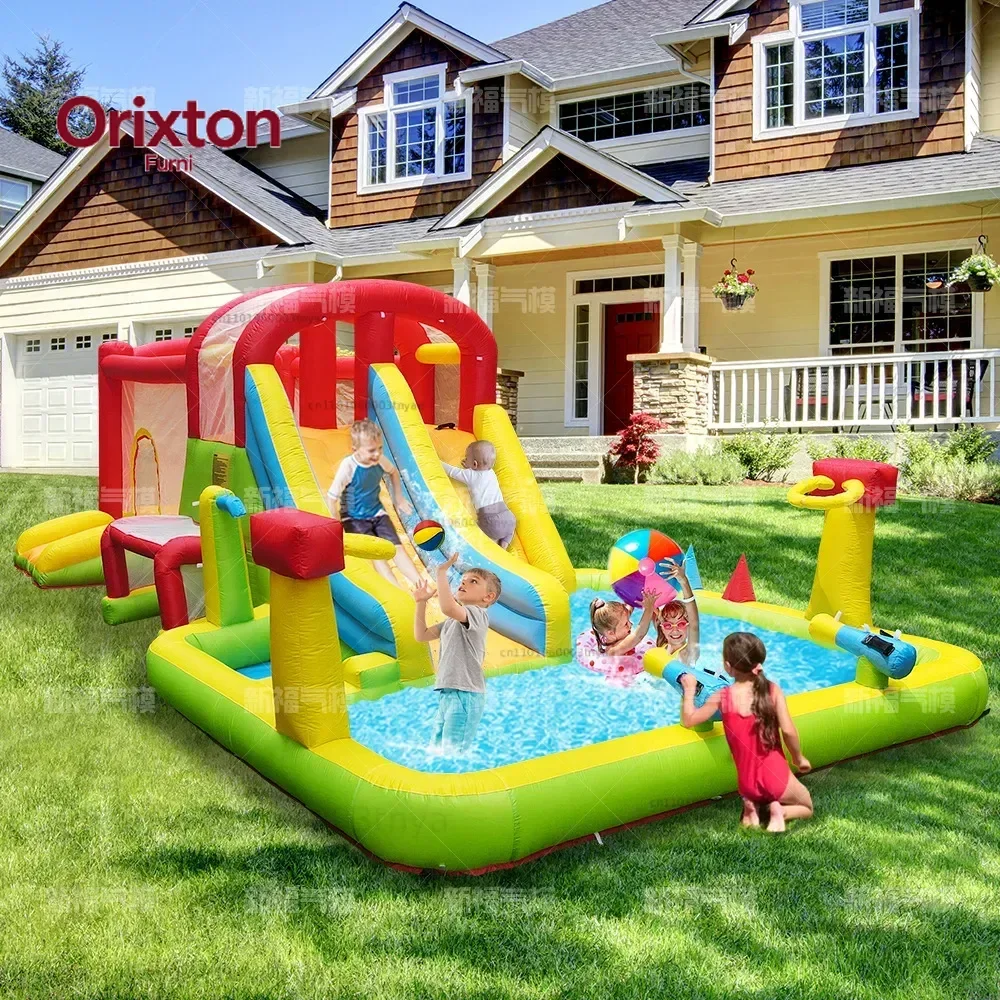 Rainbow Inflatable Children's Jumping Bed, Indoor and Outdoor Household Inflatable Small Castle, Playground Inflatable Slide