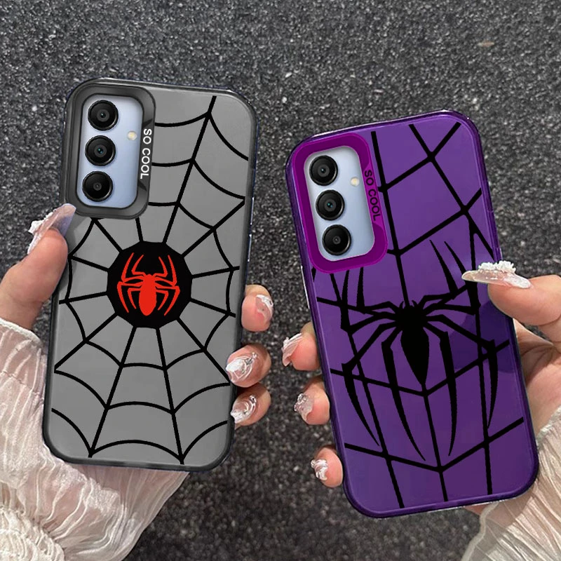Sarung ponsel Samsung, untuk Samsung Galaxy A15, lensa mewah, lingkaran Spider Man, kartun untuk Samsung A15, tahan guncangan, Laser Matte, warna-warni, tas belakang