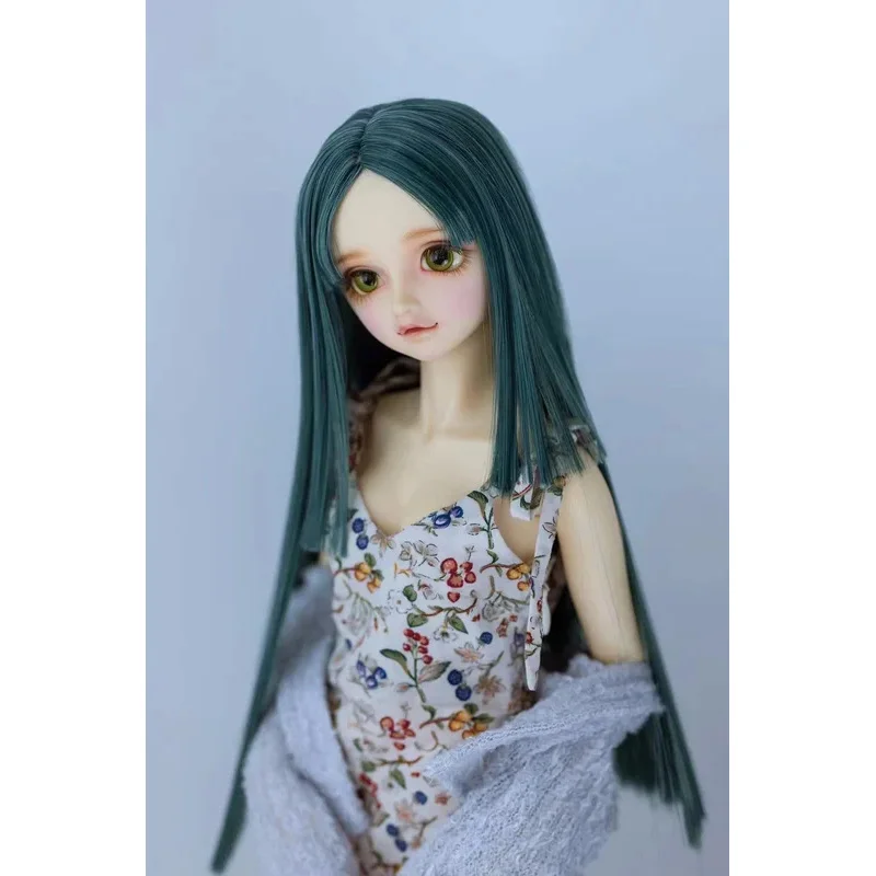 Peluca de pelo largo y liso con parte central, corte de tres capas, Unisex, BJD/SD, seda de alta temperatura, negro y verde, accesorios para muñecas, 1/3 1/4 1/6