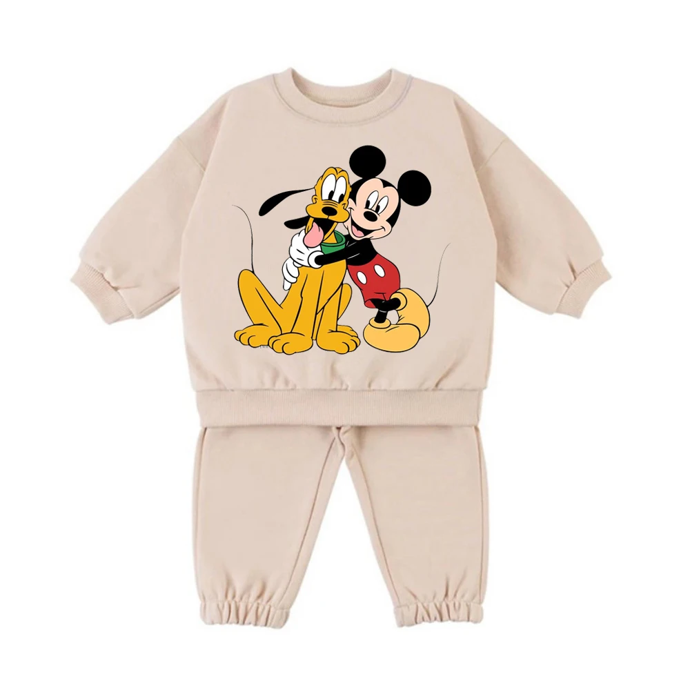 Autumn Winter Kids Fleece Outfit Cotton Thickened Long Sleeve Sweatshirt + Pant Cartoon Two-Piece Clothes for Infant