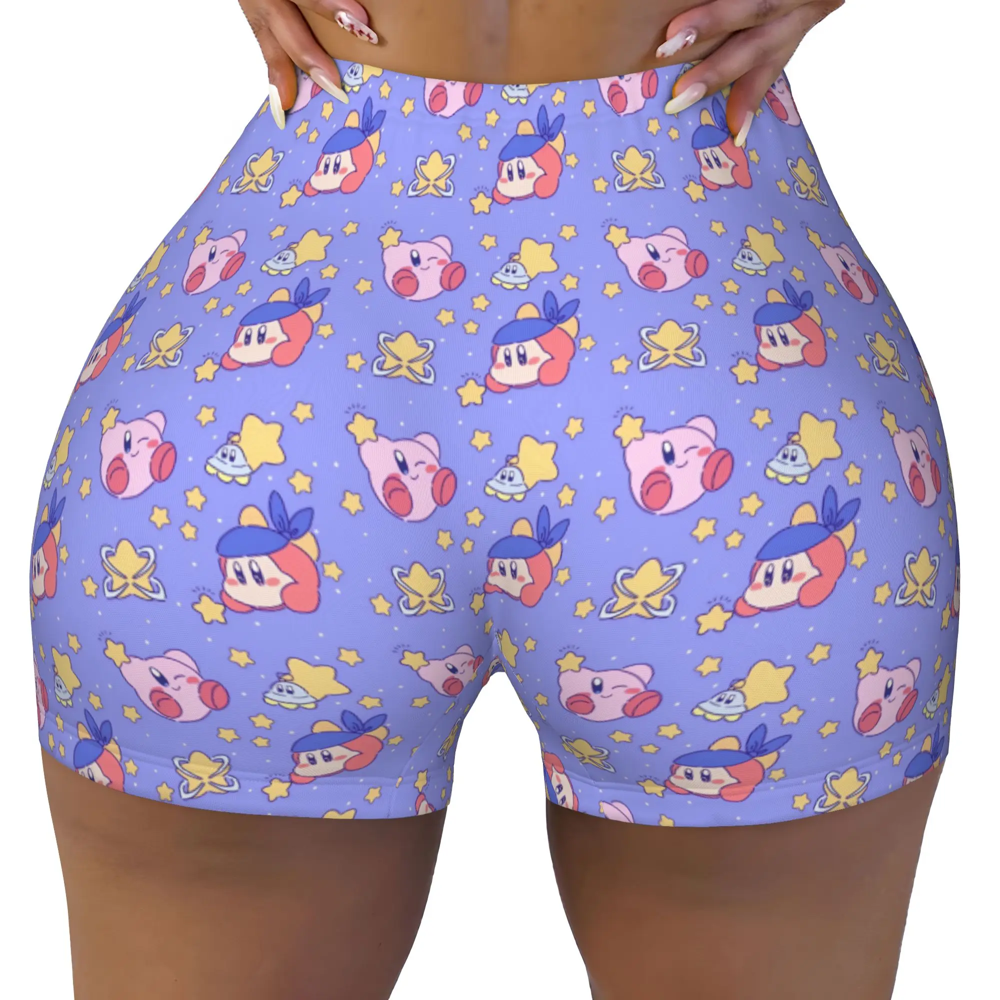 Custom K-Kirbys Anime Volleyball Biker Gym Shorts Women's Cartoon Athletic Workout Yoga Shorts