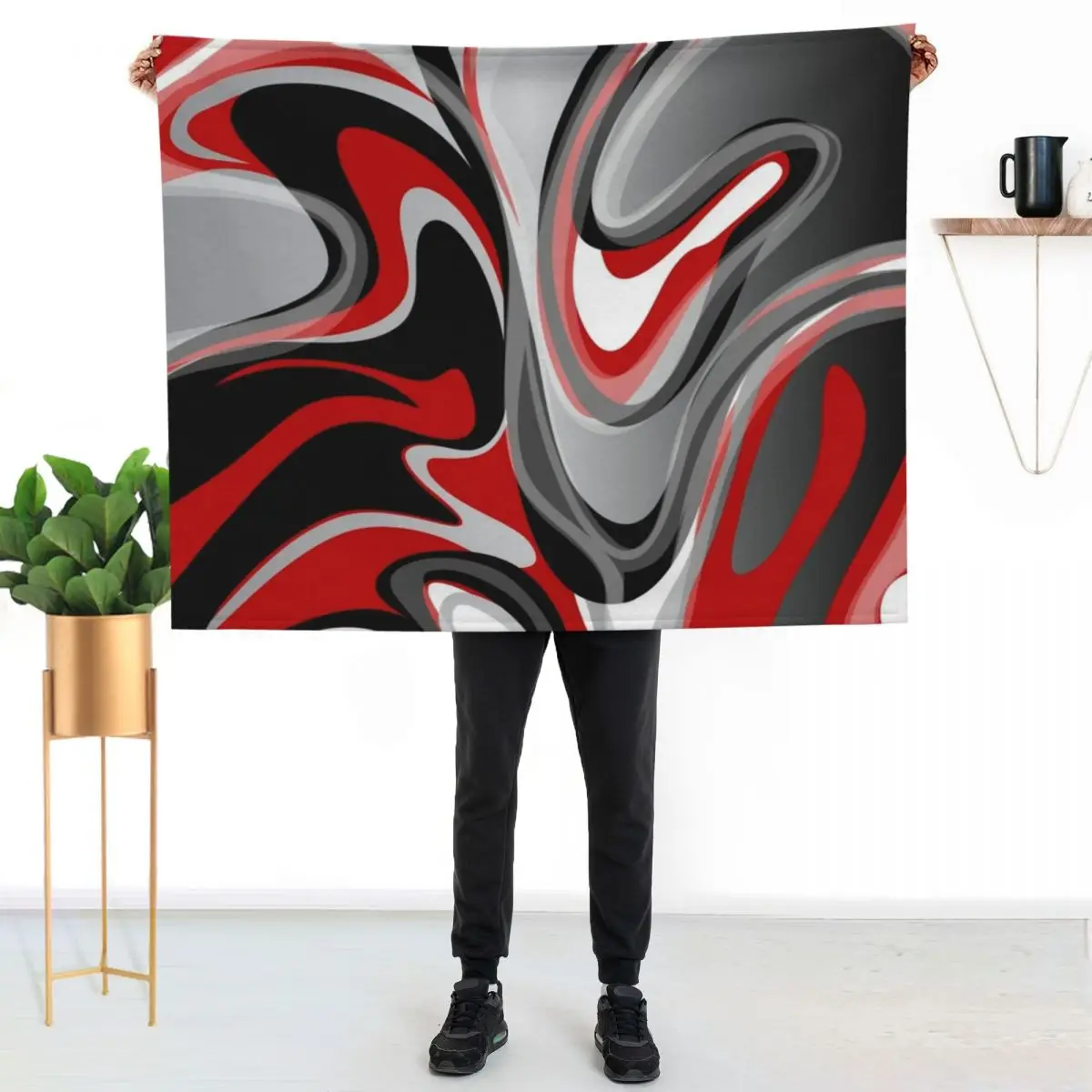 

Liquify - Red, Gray, Black, White Throw Blanket Cozy Napping Blanket Gift for Mom Dad