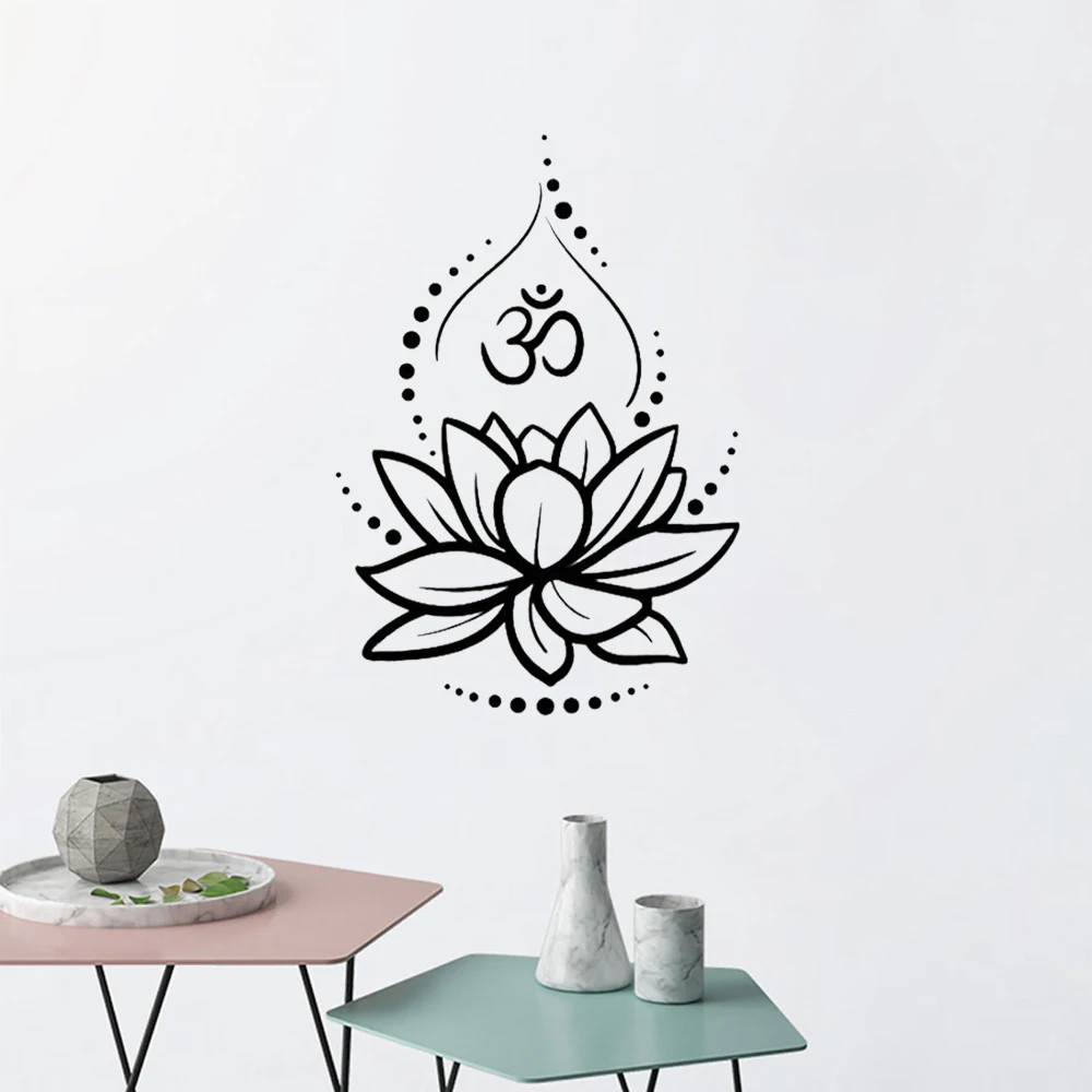 Lotus Vinyl Wall Decal Flower Om Sign Hinduism Yoga Meditating Stickers Home Decor New Design Self-adhesive Poster Vinyl