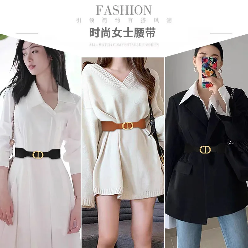 Fashion Dress Belts for Women Simple Waist Elastic Ladies Band Round Buckle Decoration Coat Sweater Party Belt Girdle Belt Gift