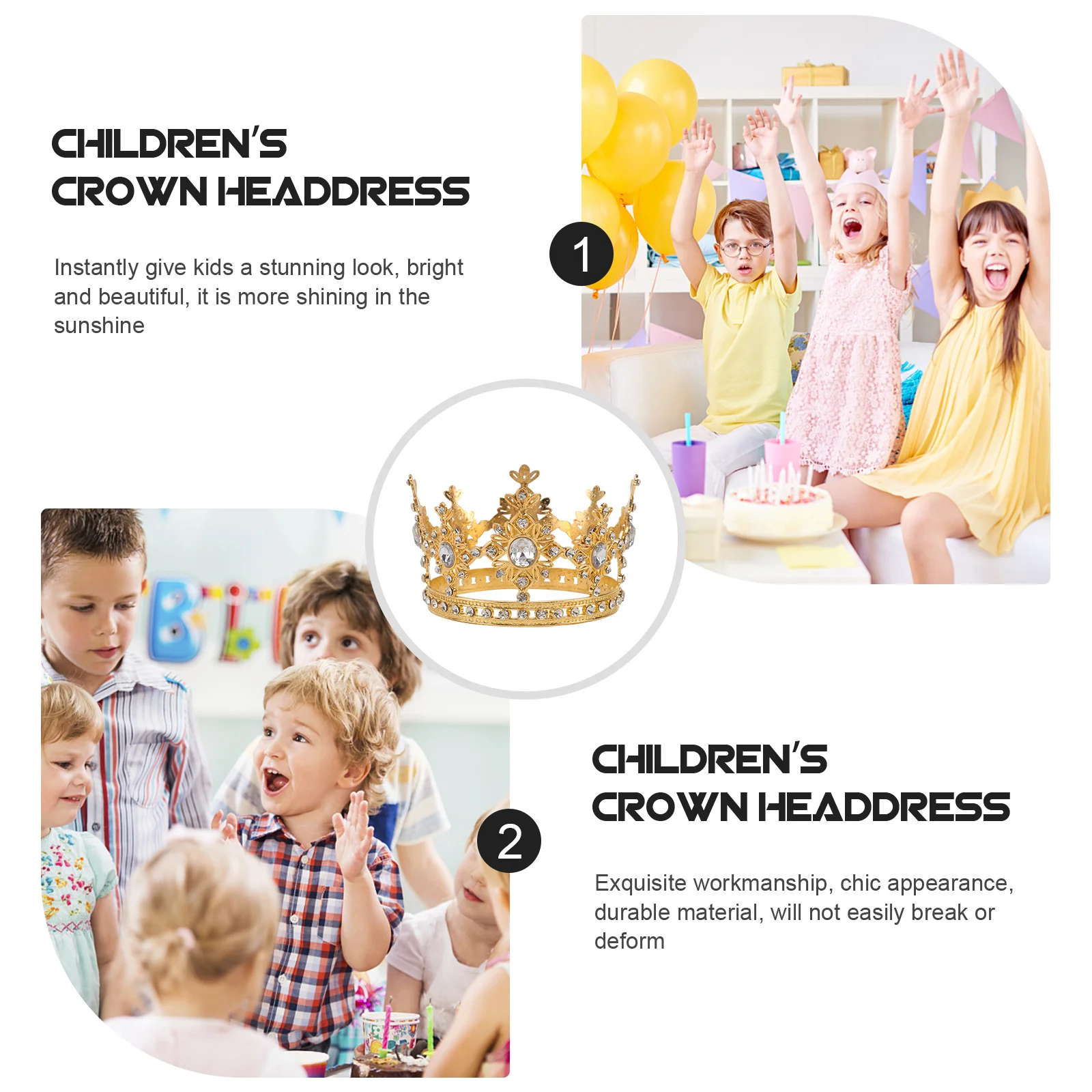 

Sparkling Kids Headdress Round Birthday Crown Golden Durable Dessert Table Crown Material Noble Adorable Dessert Decor