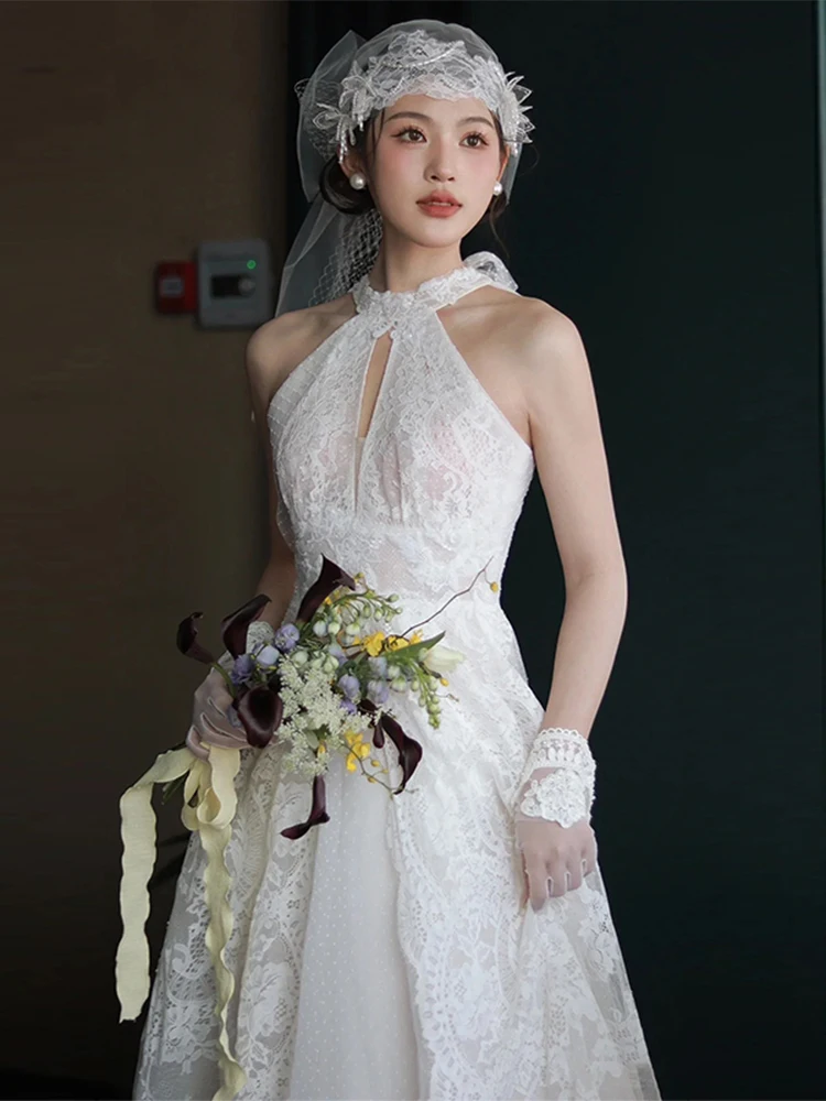 

Элегантное кружевное свадебное платье для церемоний на открытом воздухе, роскошное утреннее платье, юбка для небольших церемоний для женщин