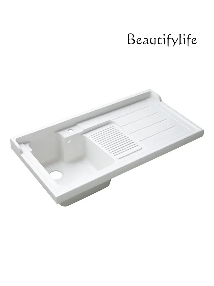 

Balcony laundry pool basin with rubbing board quartz stone countertop washing machine basin laundry cabinet