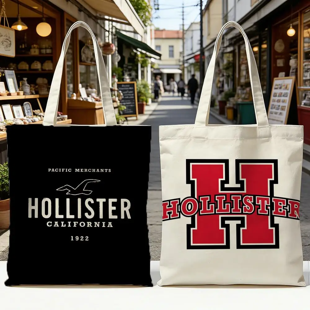 Bolsas de Armazenamento H-Hollister, Sacola de Compras Lavável e Reversível com Alças Brancas, para Uso Diário na Escola e no Mercado