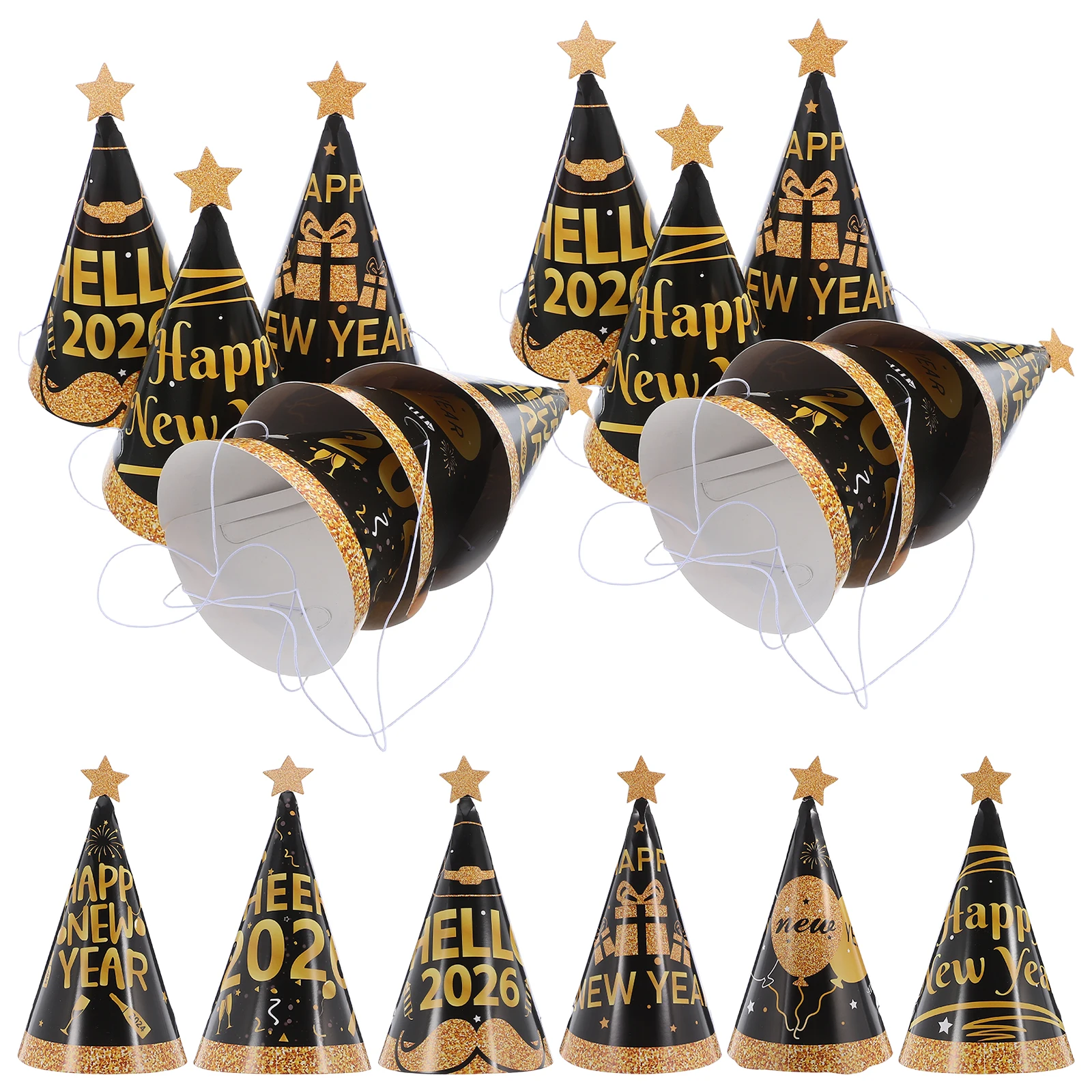 

24 Pcs Happy New Year EVA Hat 2026 Lunar Year Party Hat Birthday Hat Paper Hat Crown Hats Top Cone Photo Props