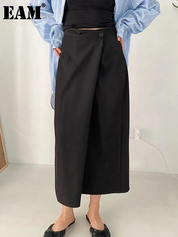 

[EAM] High Waist Black Irregular Spliced Long Elegant Half-body Skirt Women Fashion Tide New Spring Autumn 2024 1DF1470