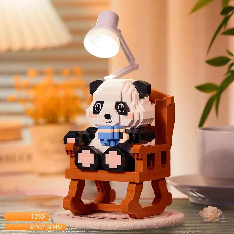 

Cartoon Panda Micro Diamond Block Rocking Chair Table Lamp Building Bricks Assemble Nanobricks Toy With Light For Kids Gifts