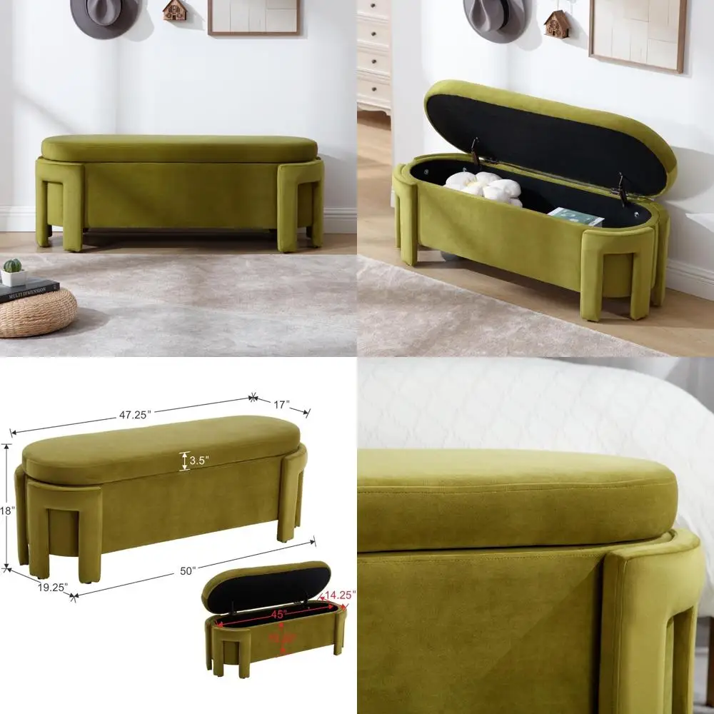 Banco otomano de almacenamiento de terciopelo contemporáneo para dormitorio con tapicería cómoda y bisagra segura para espacios habitables