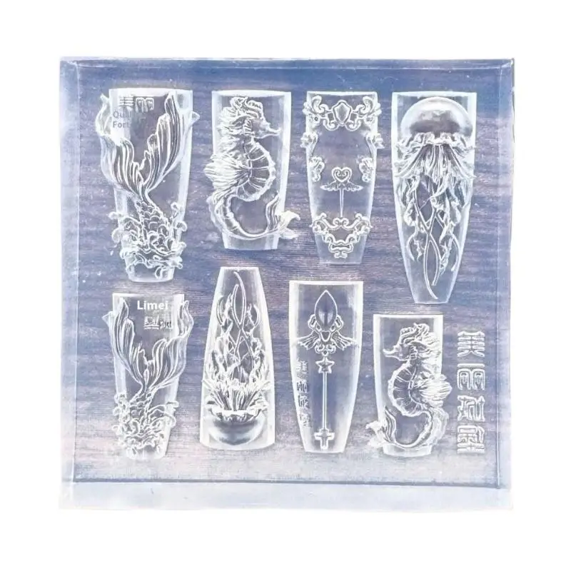 3D Silicone Nail Mold Jellyfish Conch Transparent Mold Nail Art Carving Template DIY Accessories Sea Shell Starfish Fishtail