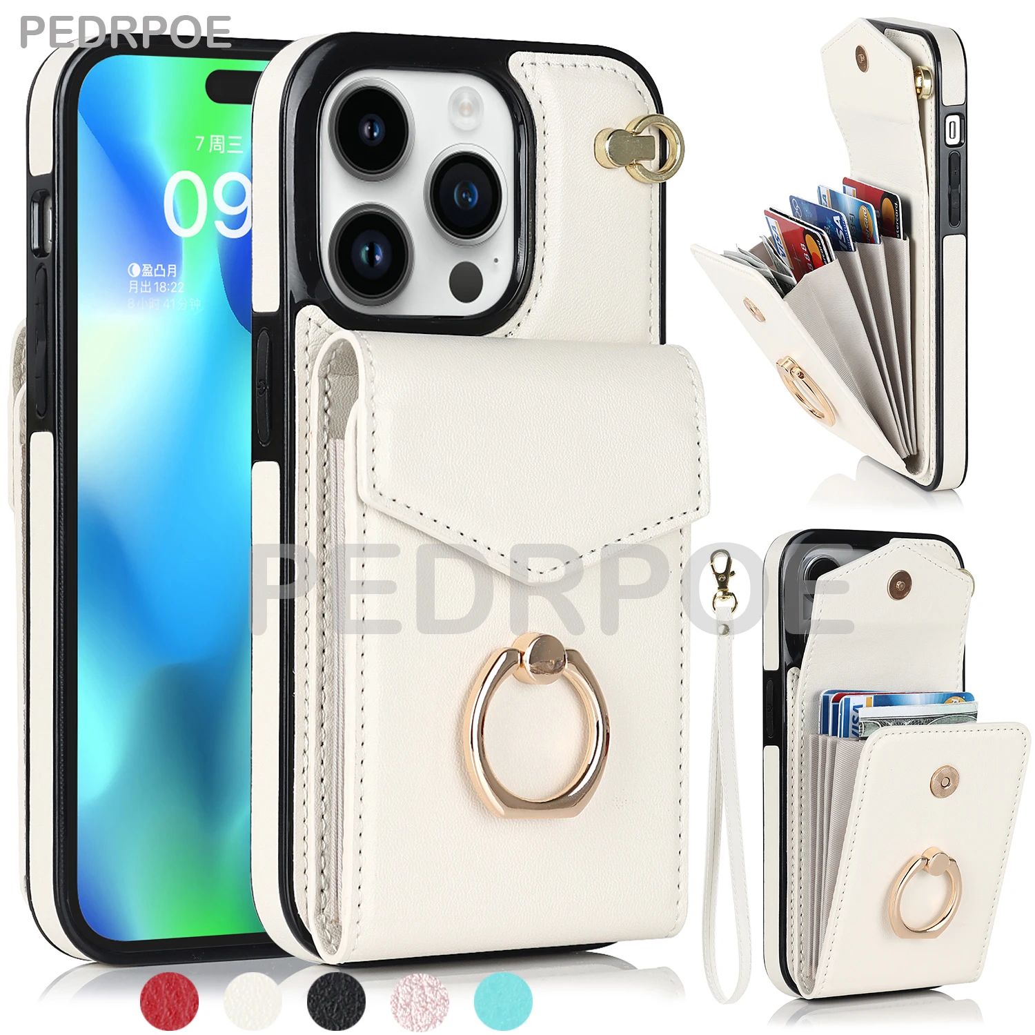 

Luxury Flip Wallet Leather Case For iPhone 14 Pro Max 13Pro 11 12 Mini XR XS X 6 7 8 Plus Hand Held Rope Stents Protect Cover