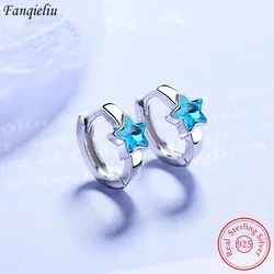 Fanqieliu Real 925 Sterling Silver Blue Crystal Star Hoop Earrings For Women New Jewelry Trendy FQL20253