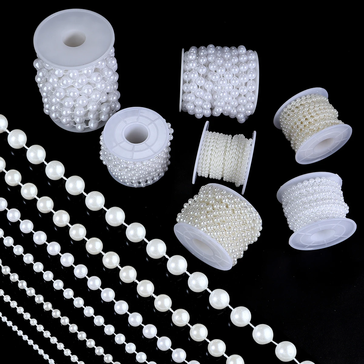 Ivory Round Pearl Beads String Trim Chain Sew Craft Imitation Pearls Strand Garland Decora Wedding Decora DIY Jewelry Accessory