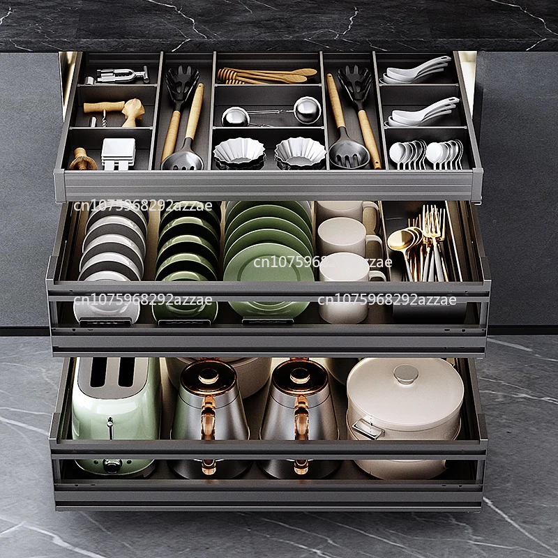 

Двойной трехслойный полностью алюминиевый корзина для хранения кухонного шкафа, классификация инструментов, перегородка