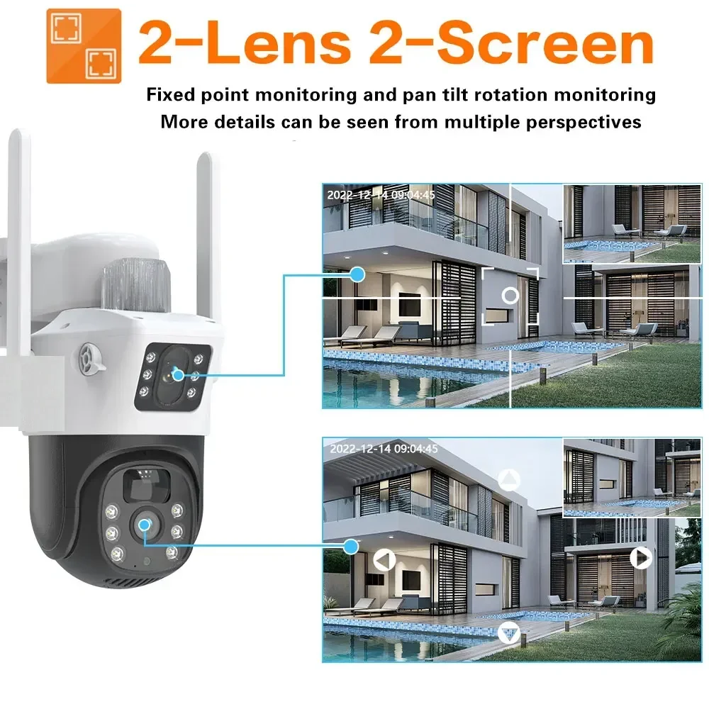 4G Solar Camera 4K 8MP Dual Lens Dual Screens Outdoor Waterproof Solar Panel Auto Tracking CCTV Camera Alarm Free 4G Sim Card