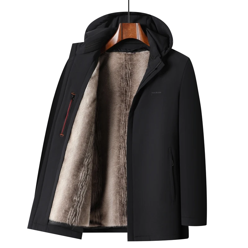 

High Quali Detachable Fur Inner Cotton Jaet Thiened Winter Casual Outerwear for Men Large Size Faionable Dad Clothes