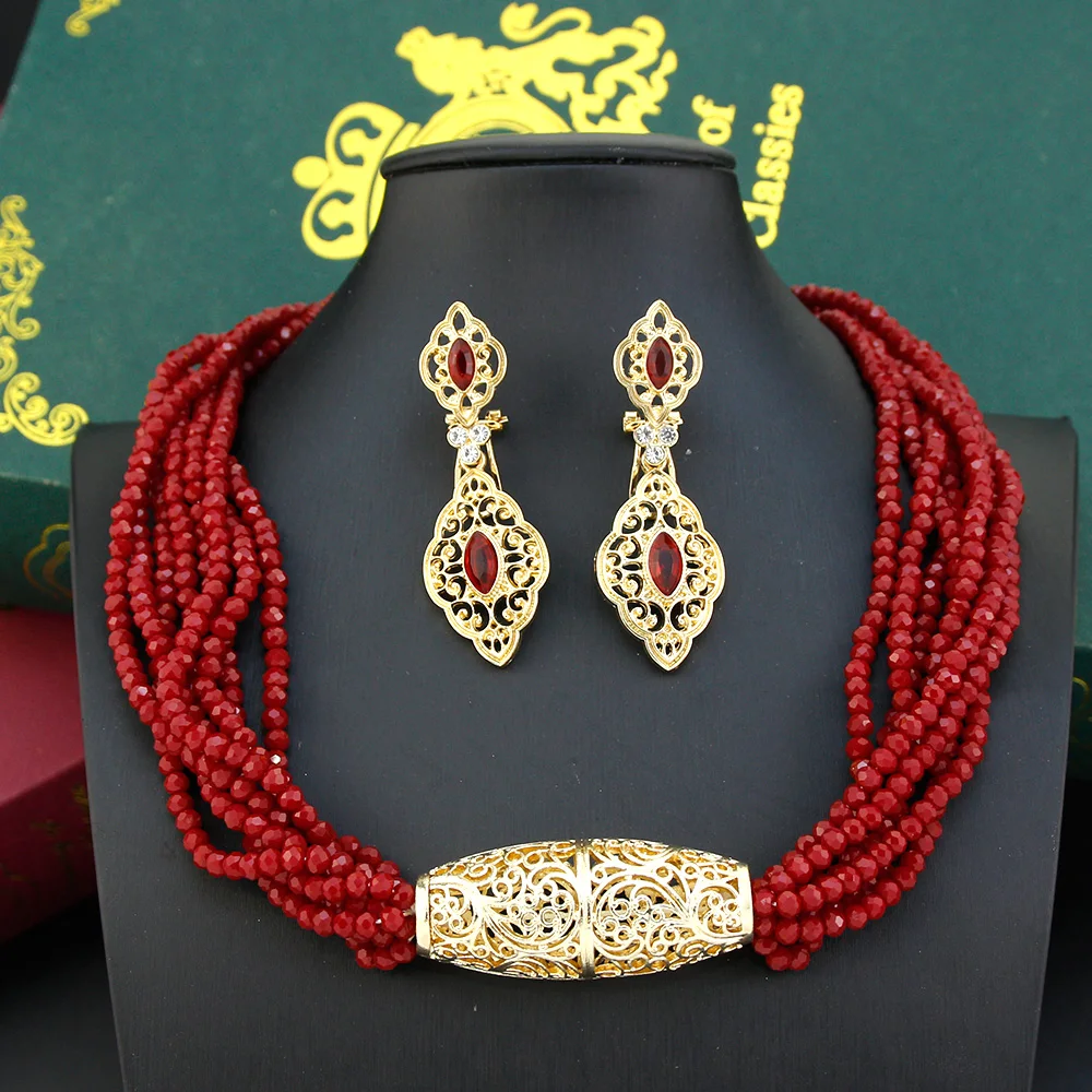 

Neovisson Morocco Luxuriant Gift Handmade Choker Necklace Drop Earring Arabic Bridal Jewelry Sets For Women Beaded Necklace