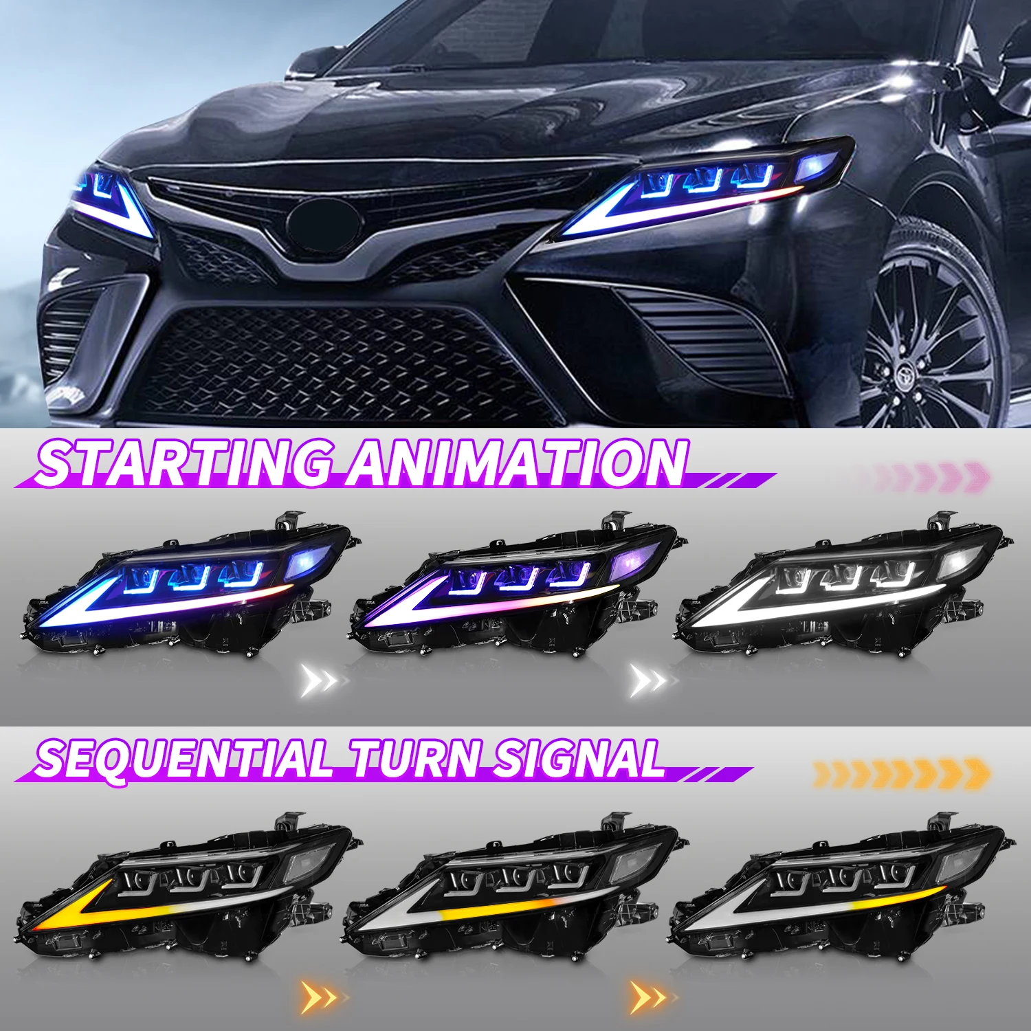 LED Headlights for 2018-2022 Car Head Lamp with Sequential Turn Signal Car Front Light RGB Mode