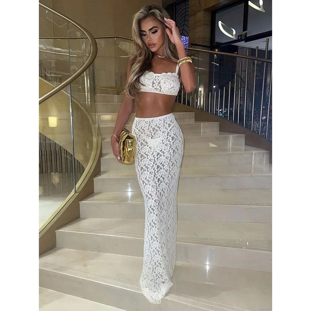 

Avrilyaan Sexy Lace Perspective Party Two Piece Set Straples Women's Fashionable Ensemble Autumn 2024 Collection