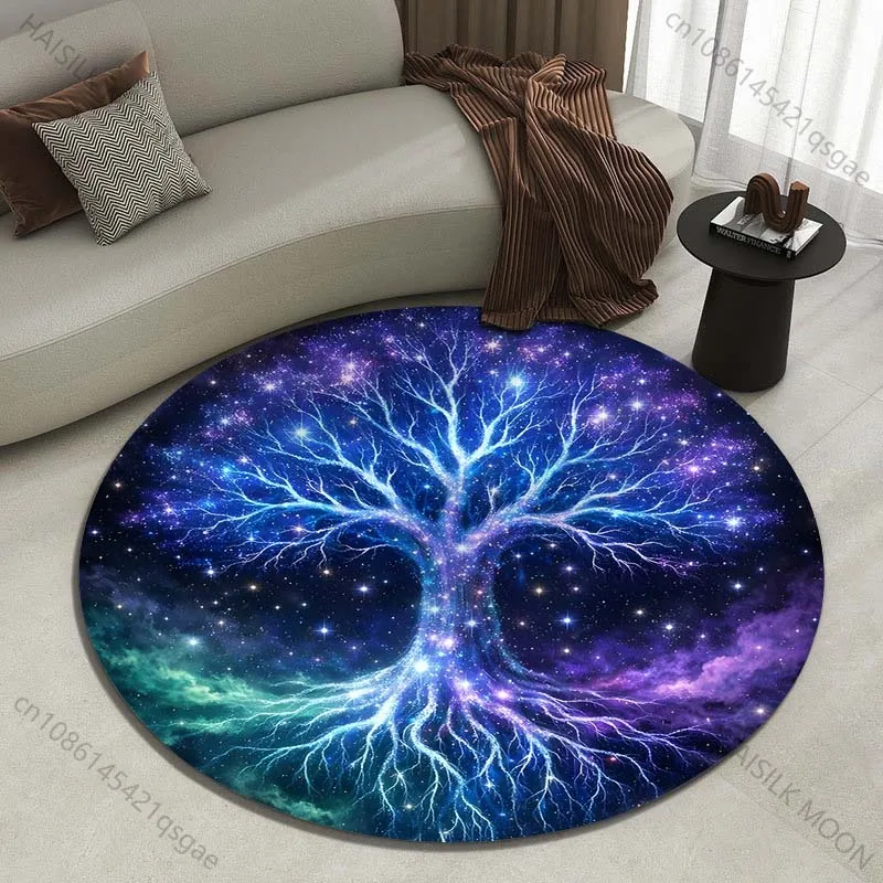 Dreamlike luminous tree under stars Printed round carpet living room sofa table large pet mat soft round carpet home decor