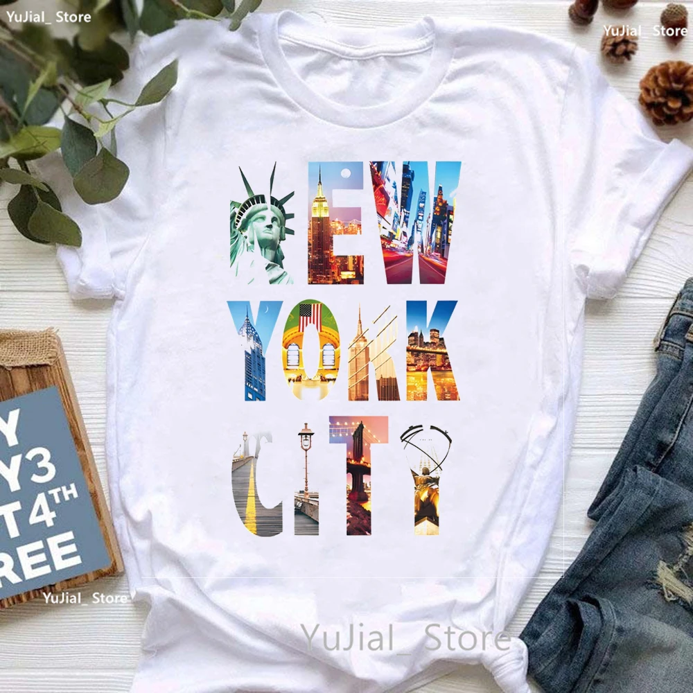 Colorful New York City Letter Print T Shirt Women'S Clothing Tokyo Losangeles London Tshirt Girls Summer Fashion T-Shirt Female