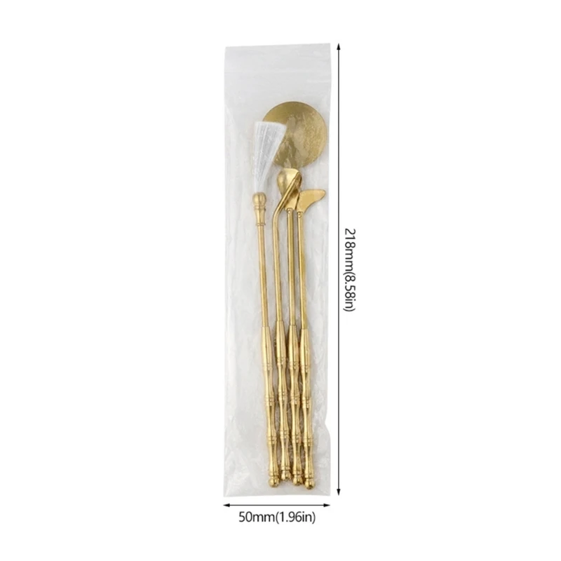 Brass Incenses Preparation Set 4Pcs Essential Spoon Shovel Press Brush Tool for Creating Customs Incenses Cones Kits