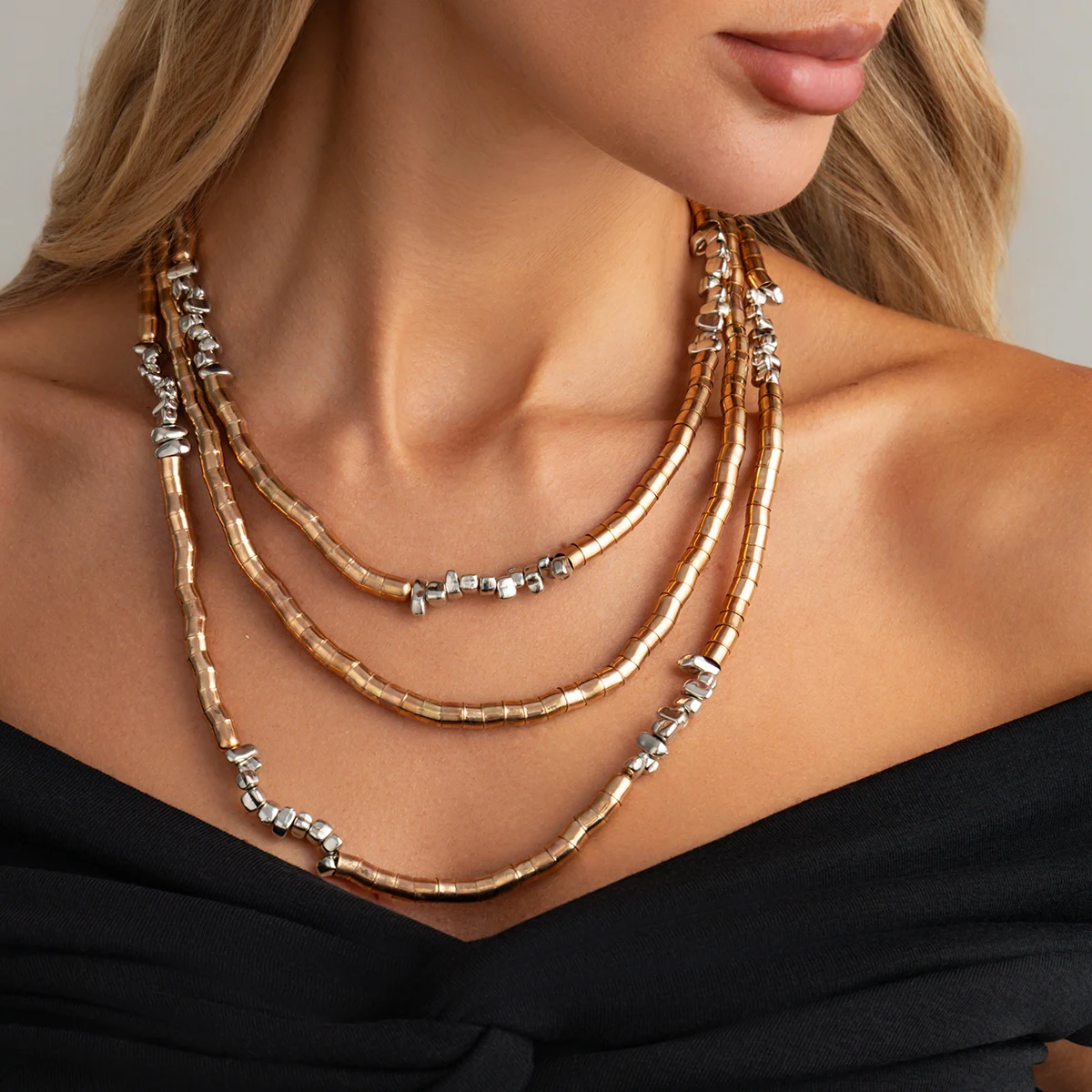 SHIXIN Fashion Exaggerated Jewelry Women Color Block Multi Layer Stackable Necklaces Women Elegant Banquet Jewelry Accessories